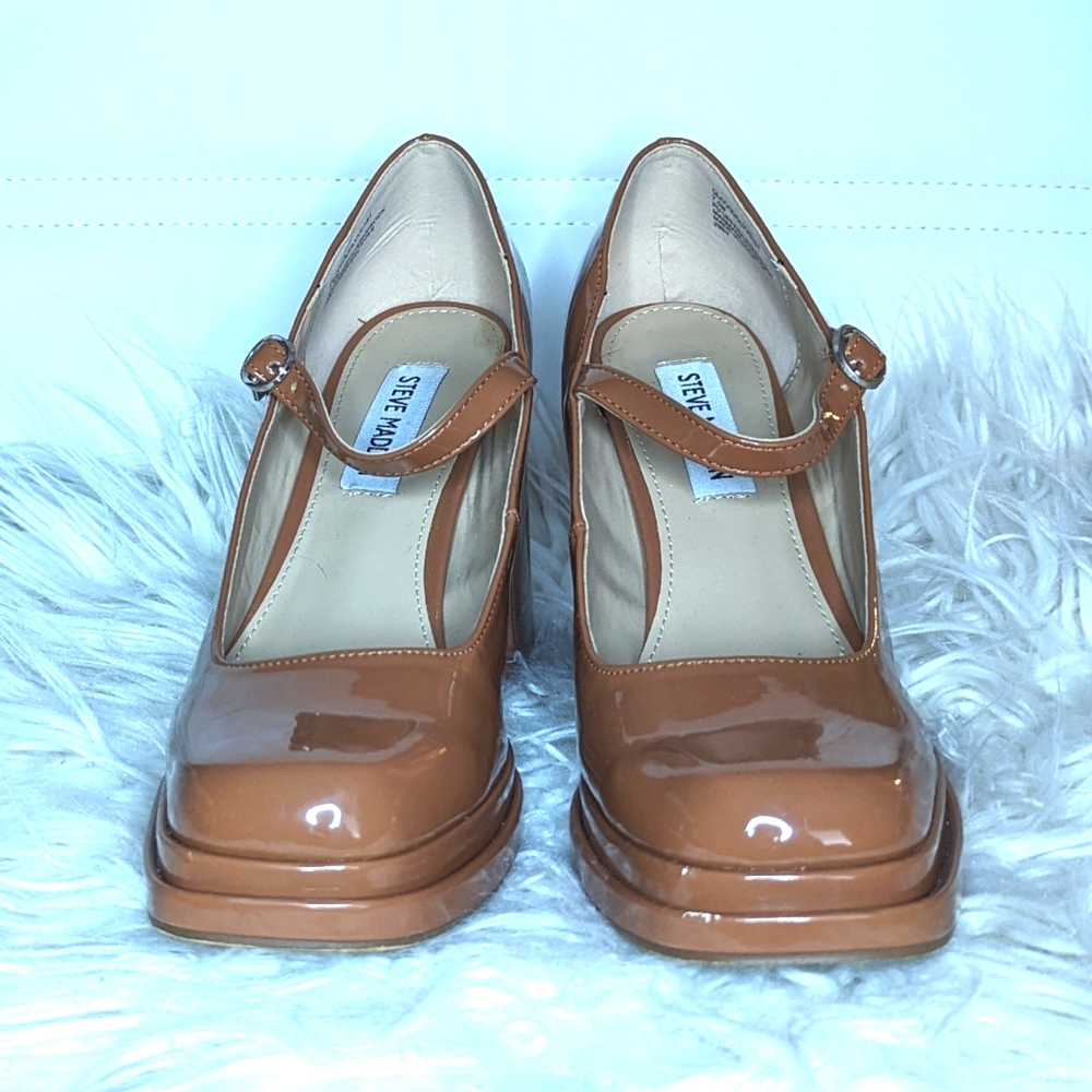 Steve Madden Mingle Cognac Patent Block Heel Plat… - image 3